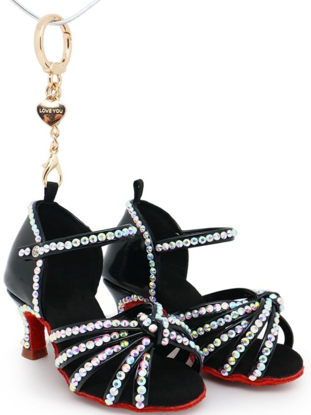 Handmade Mini Rhinestone Knotted Dance Shoe Keychain Bag Charm - Unique Gift